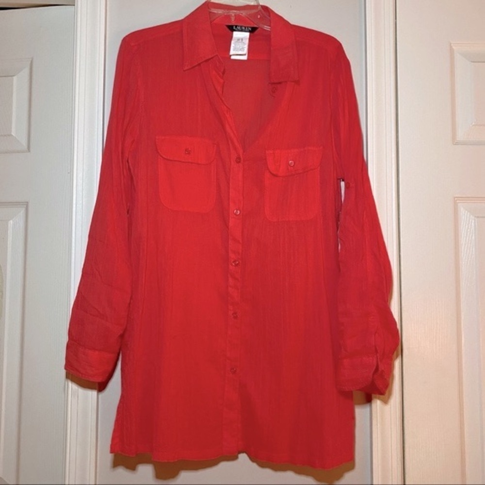 NWT Lauren Ralph Lauren Swimwear button down tab sleeve tunic top | swim coverup